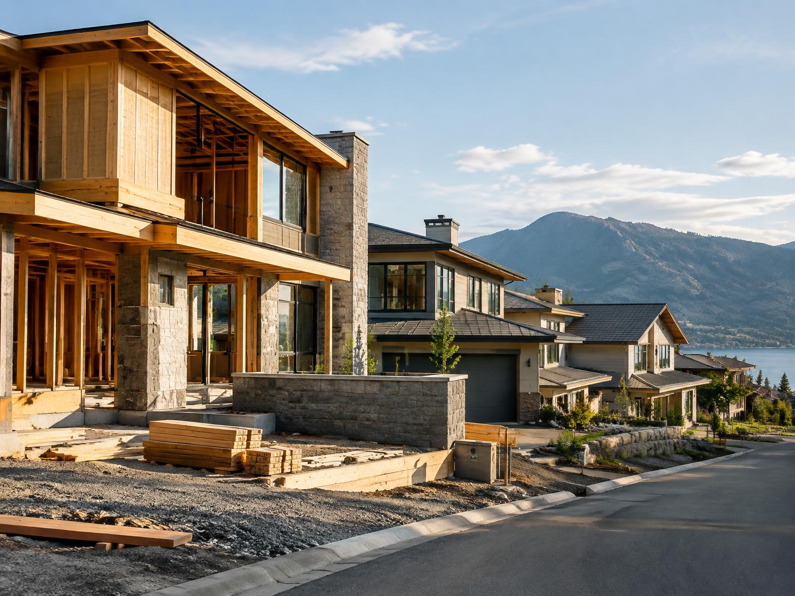Contemporary homes and residential construction in a developing neighborhood